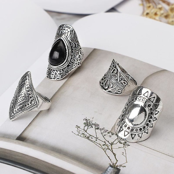 4st/ set Kvinnor Bohemian Vintage Stack Ringar Ovan Knuckle Rings