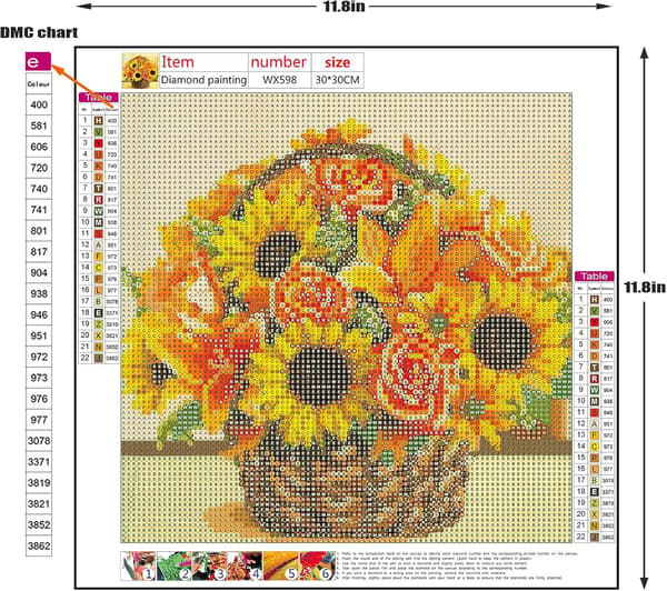 5D diamantmaleri blomster, DIY veggdekorasjon 30x30 cm