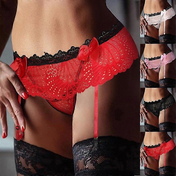 Dame Lace Strømpebåndsstrømper Lace Suspender Bælter Dametrusser Bue Lingeri Strømpebånd Til Kvinder Red style1