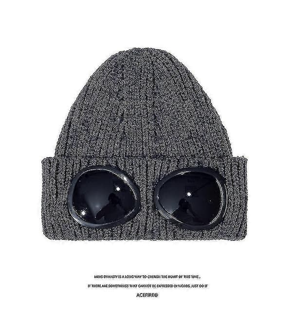 2022 016a BomullsStickad Lätt Goggle Beanie Hatt Dark gray