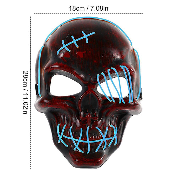 Halloween Dödskalle Ansiktsmask Cosplay Kostymer Lyser Upp LED-skydd Cosplay Rekvisita Kostymer Dödskalle Ansiktsmask Lyser Upp Kostymer Ice blue