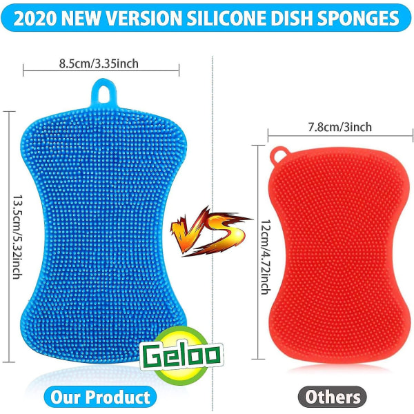 2024 NY 3-pak silikonesvamp Køkkensvamp, svampe til opvask Vask køkkengadgets rengøringsbørste, opvaskesvampe dobbeltsidet silikonesvamp