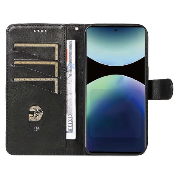 Plånboksfodral för Xiaomi Redmi Note 14 Pro 4G, T-formade linjer Läder Telefonskydd Ställ Black