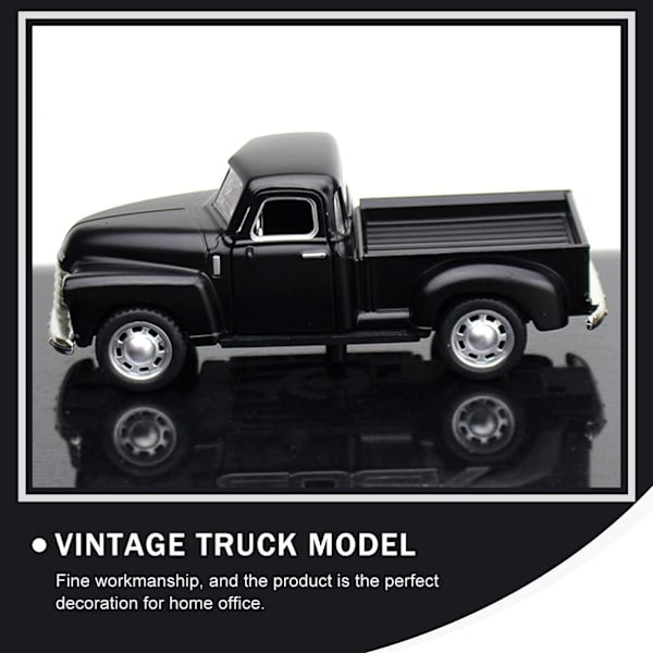 1kpl Pick Up Truck, musta- 1/32 mittakaavassa Diecast malli Leluauto Vintage automalli Retro vintage automalli Lelu metalliseos automalli kodin sisustus Black