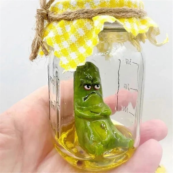 Grumpy Pickle i et glas skulptur, håndlavet sød sjov følelsesmæssig støtte pickle gave A