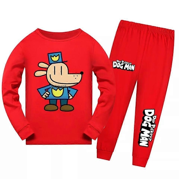 Barn Hundmannen Världsbokdagen Långärmad Tröja+Byxor Sovkläder Nattkläder Pyjamas Set Red 3-4Years