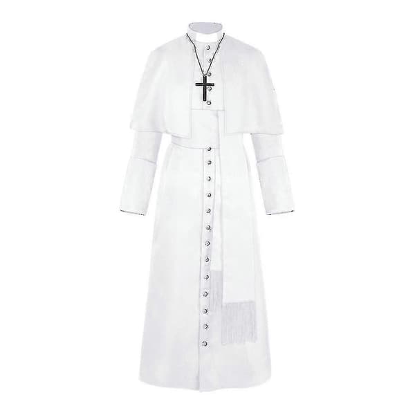 Solid Pastor Cos Kostym Halloween Präst Medeltida Retro Cosplay Kostym Lager White M