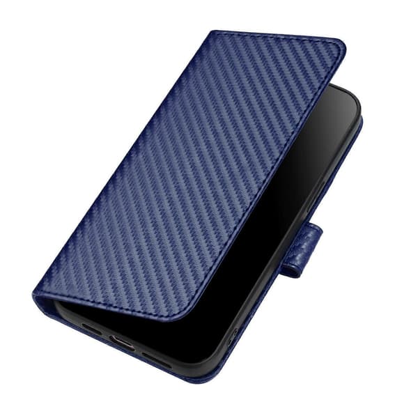 Plånboksfodral för iPhone 16 Plus med rem, kolfibertextur läder mobilskal Royal Blue