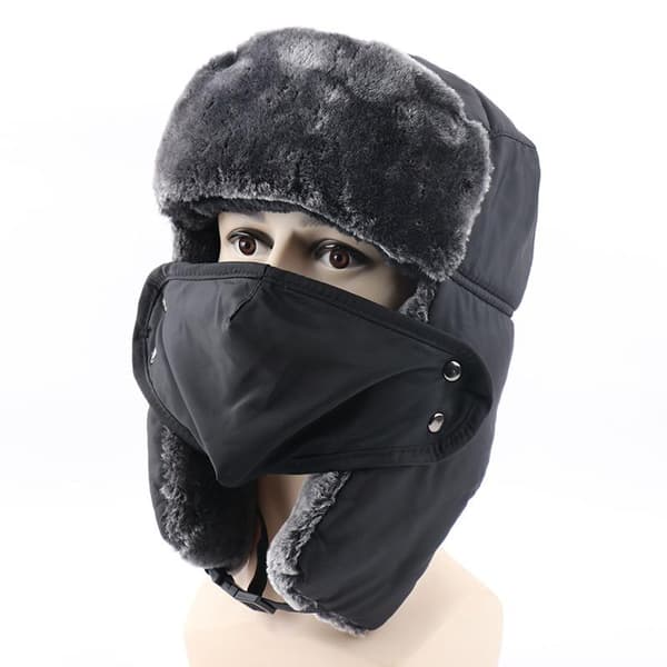 Tjock, varm skidmössa, vindtät mask, öronmuff blå