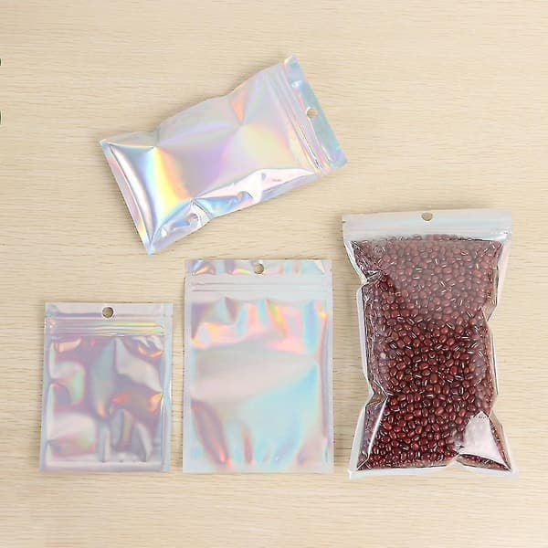 B 8.5X13cm Iriserande Holografiska Zip Lock-påsar Väskor För Kosmetisk Makeup
