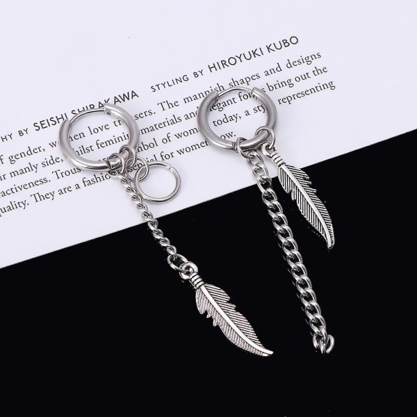 Classic Feather Mismatch Tofs Chain Drop Earrings Korean Idols Kpop Örhängen