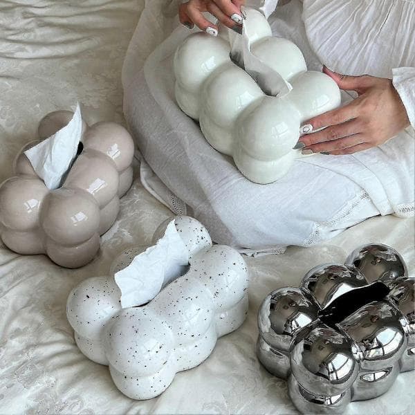 Servettlåda Hög Kapacitet Dammtät Marshmallow Form Servettfodral beige