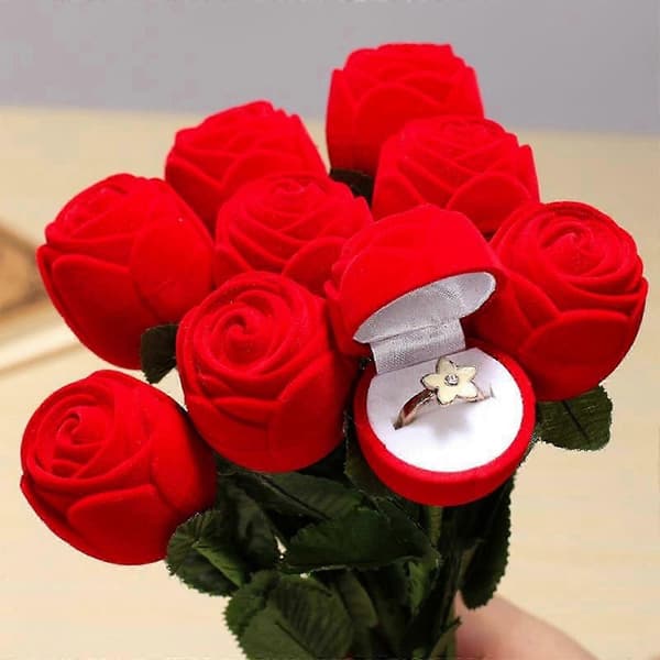 Ring Box Ringhållare Rose Ringfodral Ringbärare Bröllopsringfodral Örhänge Förvaringsfodral Flockningsdisp