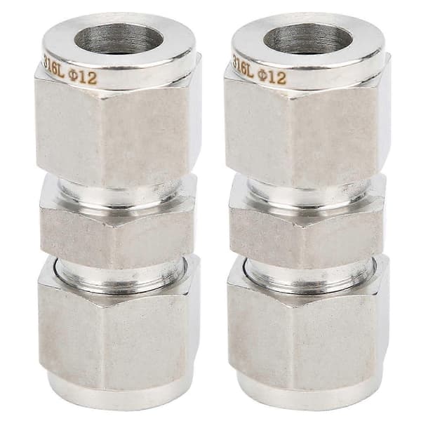 Kompressionsfittings i rustfrit stål dobbelt ferrule røradapter 12 mm 2 stk.