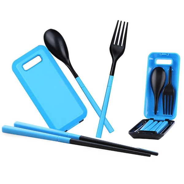 Nya hopfällbara reseserviser Set Bestick Gaffel Ätpinnar Set för barn Bento Lunchbox Blue