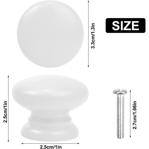 2023 - 8 st Skåpsknoppar, 33 mm vita lådknoppar Svampdörrknopp Runda solida handtag
