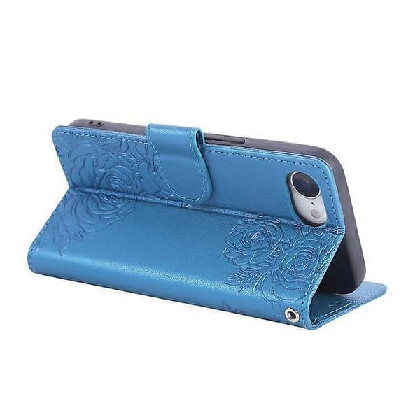 Fodral till iPhone 16e, rosblomma PU-läder plånboksfodral med 3 kortfack Blue