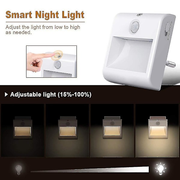 LED nattlys veggplugg-inn lys automatisk sensorlampe varm hvit EU-plugg