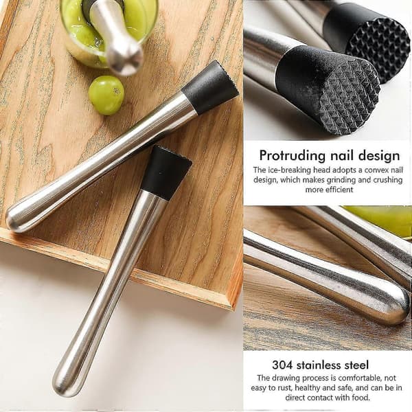 Cocktail Muddler Rustfritt Stål 21cm Mosestøter Med Riflet Nylonhode Fruktmikser