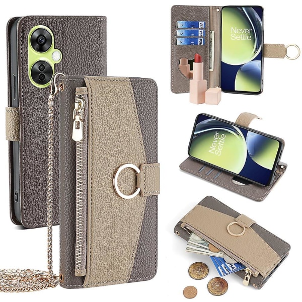Til OnePlus Nord CE 3 Lite 5G/Nord N30 5G etui PU læder lynlås lommestativ Telefoncover Grey Style A OnePlus Nord CE 3 Lite