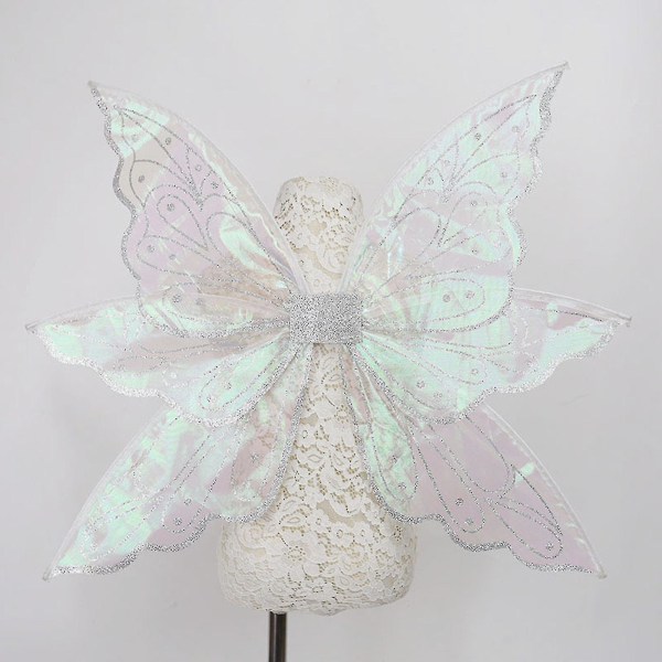 Nye fe-vinger til voksne kjole op funklende, gennemsigtige vinger Sommerfugl Halloween fe-kostume englevinger til kvinder piger - Snngv silver