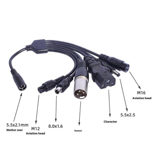 Bærbar 5.5x2.1mm hun til 8.0x1.6mm/5.5x2.5mm han/C13/M16/12/XLR adapterkabel til LED-lys solcelleapplikation to plug