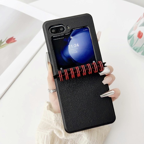 Läderfodral för Z Flip 6, Kreativt Fodral för Samsung Galaxy Z Flip 6 med Unik Gångjärnsdesign, Stötsäkert Skyddande Fodral för Z Flip 6 Black