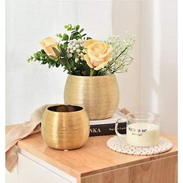 Syksyn kampanja, kultainen moderni minimalistinen pyöreä keraaminen maljakko sisä- ja ulkokäyttöön koristeellisille meheville kasveille
