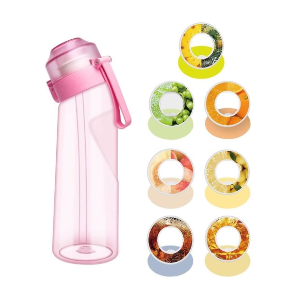 650 ml vandflaske med smag frugtagtig 0 sukker og 0 kalorier Multismag med smagsringe og strå Transparent varmebestandig lækagetæt stor kapacitet Pink