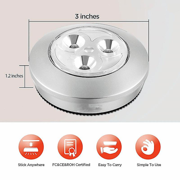 5-pack LED batteridriven trådlös nattkran Trycklampa Stick-on säkra lampor för hall kök B Silver
