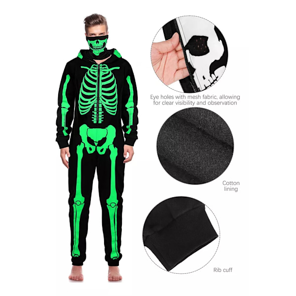 Halloween Voksen Glødende Skjelett Kostyme Negro M