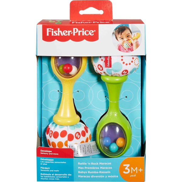 Fisher-Price Nyfödda Leksaker Skallra 'n Rock Maracas, Set med 2 Mjuka Musikinstrument för Spädbarn 3+ Månader, Blå & Orange Green/Yellow Rattle