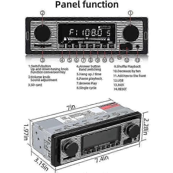 Bluetooth bilradio til klassiske biler med AUX USB FM