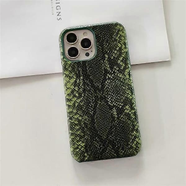 Kompatibel med iPhone 15 Pro-fodral PC+PU-läder Ormstruktur Anti-fall Telefonfodral Green