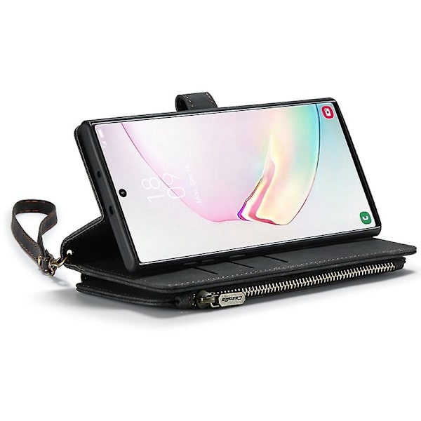 For Caseme Samsung Note10 Plus 4G/5G C30-serien Ny blixtlåsfodral i läder Röd Black Samsung Galaxy Note 10 Plus 5G