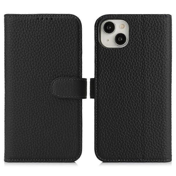 Kompatibel med iPhone 13 mini Stativfodral Litchi Textur Äkta Kohud Plånboksfodral RFID