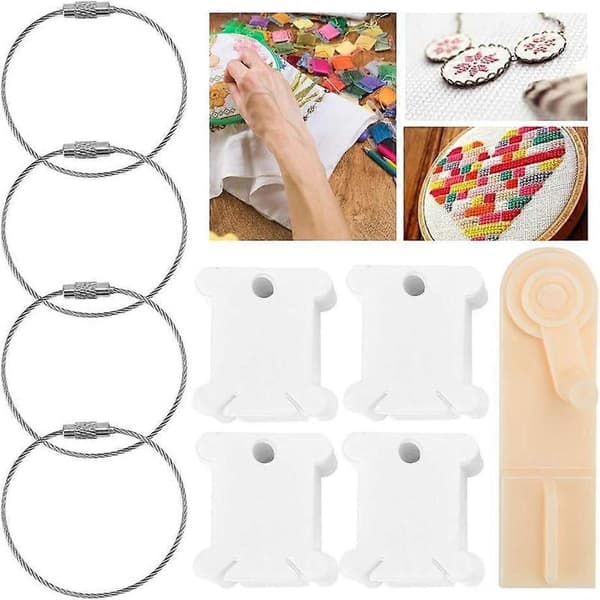 Plast Floss Spoler Tråd Sting Broderi Tråd Håndtering Spoler Sett Kort og 4 Stykker Floss Spole Ringer