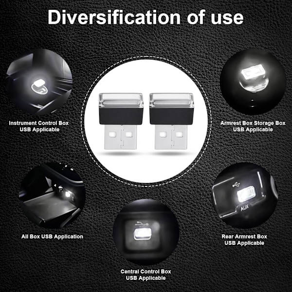 USB-bilstemningslys, 5-pak hvide LED-stemningslys til bil