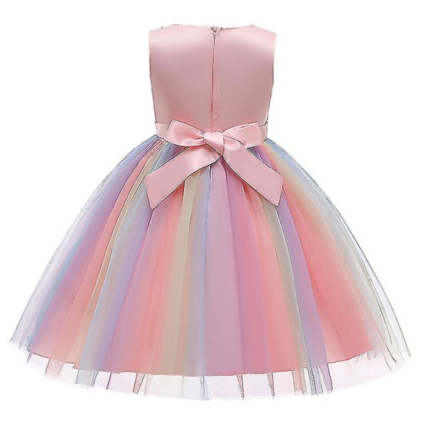 Piger Pailletkjole Rainbow Tutu Fødselsdagsfest Prinsessekjole Pageant Kjole Blomsterkjole Pink 100cm(3-4T)