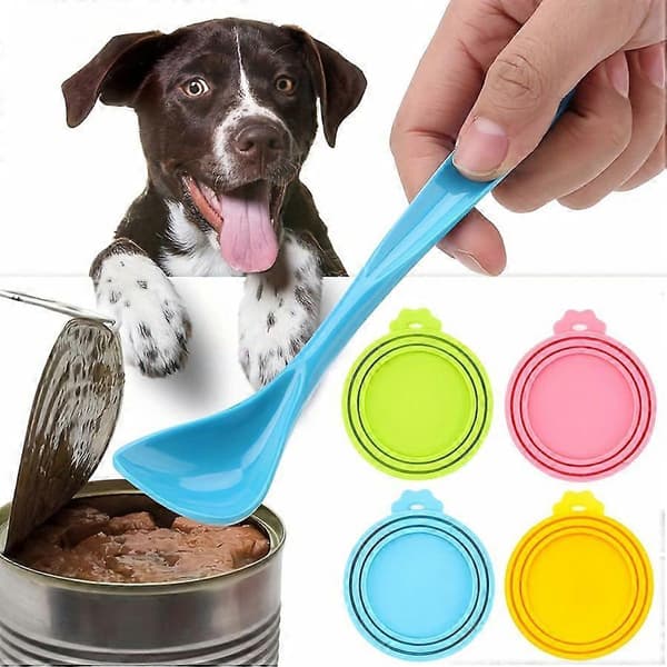 Låg til foderdåser og skesæt, universelle silikoneovertræk til standard hunde- og kattefoderdåser, tåler opvaskemaskine, 2 låg + 1 ske Gray 2 Lids 1 Spoon