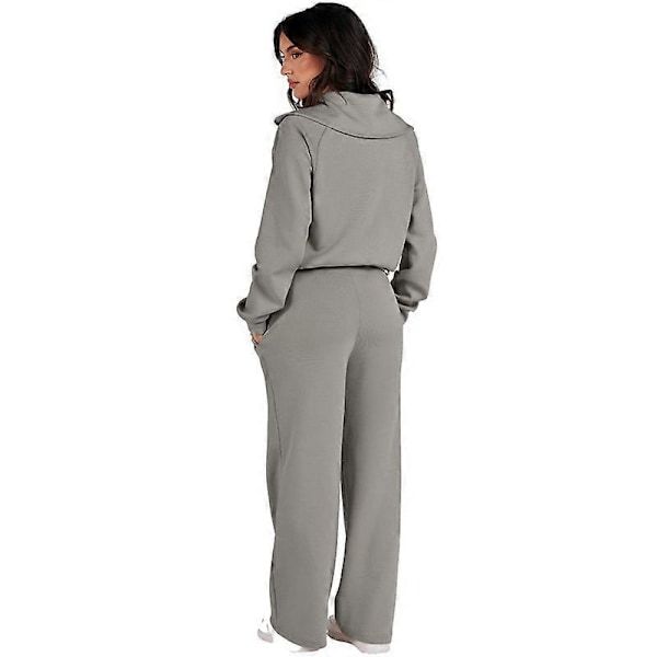 Dame Todelt Outfit Sveddrag Sæt Kvart Lynlås Efterår Lounge Sæt Tracksuit Grey S