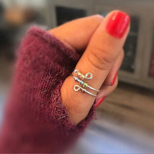 Drive Your Anxiety Regnbågsfärgade Pärlor Fidget Ring, justerbar Ångestring för Dotter, ring med Pärlor S