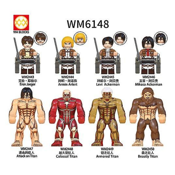 Attack på jättelik anime tecknad byggklossar Mini action leksaksdocka byggstenar Erem Jaeger Armin Levi Mikasa docka