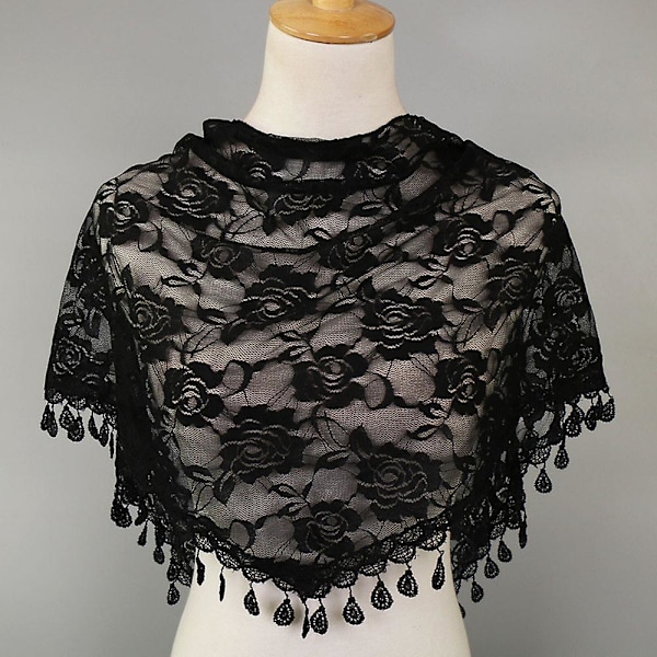 Halsdukar för kvinnor Rea Spets Tassel Ros Blommig Ihålig Sjal Sjal Dam Wraps Halsdukar Black