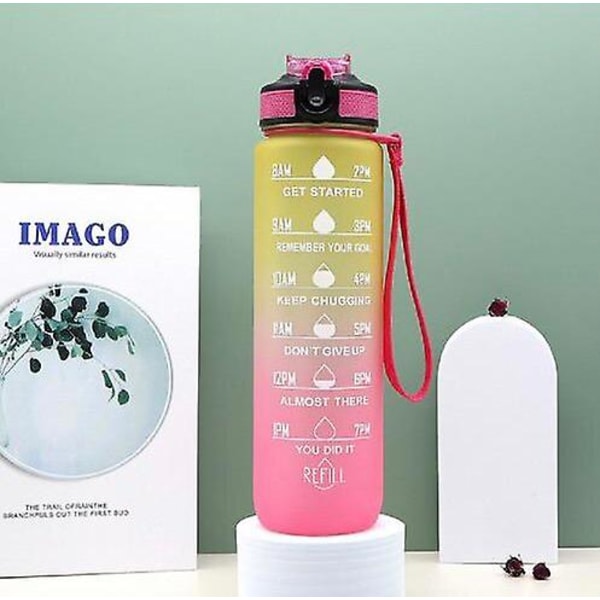 Motivasjonstidsmerket vannflaske 1000ml Yellow Pink OneSize