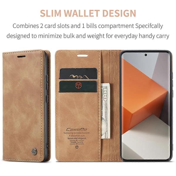 Plånboksfodral i Läder med Ställ för Xiaomi Redmi Note 13 Pro+ 5G Brown