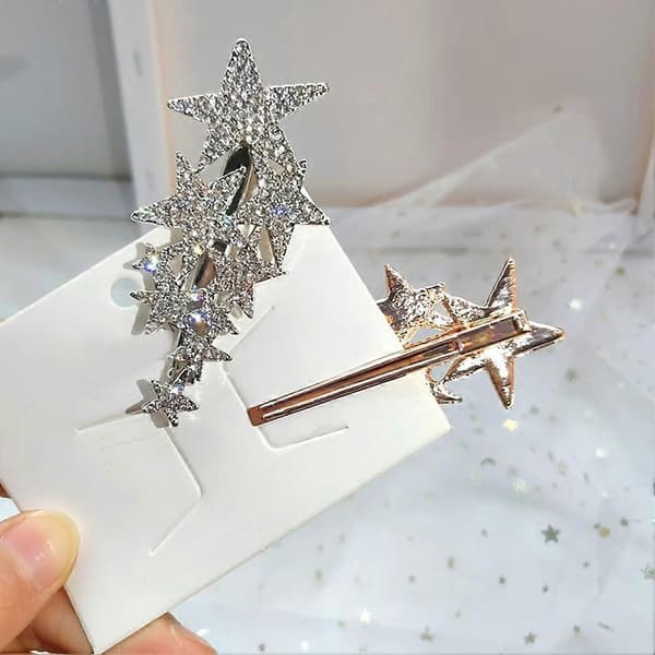 Full Drill Star Hårnål Rhinestone Duckbill Clip For Side Bangs silver