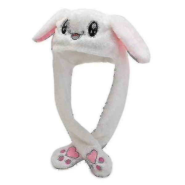 Rabbit Hat Øre Moving Jumping Hat Funny Bunny Plys Hat Cap White