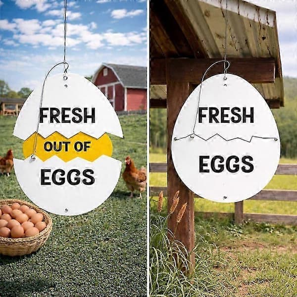 Metallskylt \"Farm Fresh Eggs\" - Rustik lantgårdsdekor för hönshusets fram- och baksida