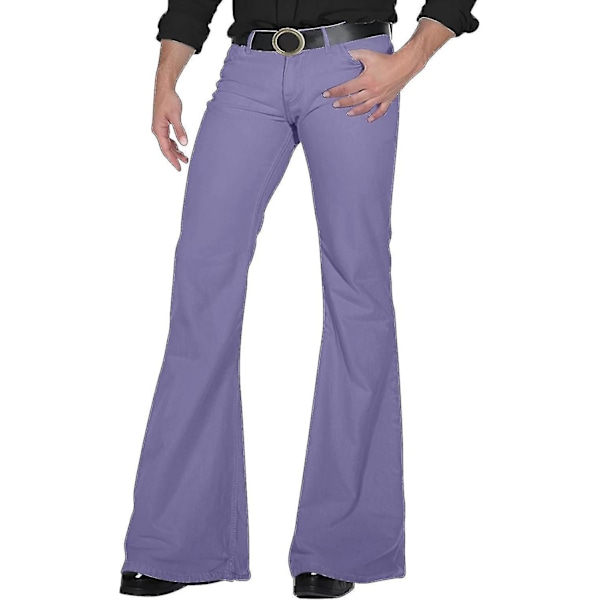 70'er Disco Bukser til Mænd Herre Bell Bottom Jeans Bukser 60'er 70'er Bell Bottoms Vintage Denim Bukser Jeans til Mænd A006-light Purple X-Large